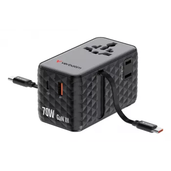 Verbatim Charge 'n' Travel 70W 2C ištraukiamas universalus kelioninis adapteris, juodas
