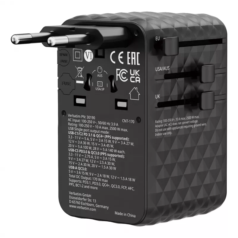 Verbatim Charge 'n' Travel 170W Universal Travel Adapter Juoda