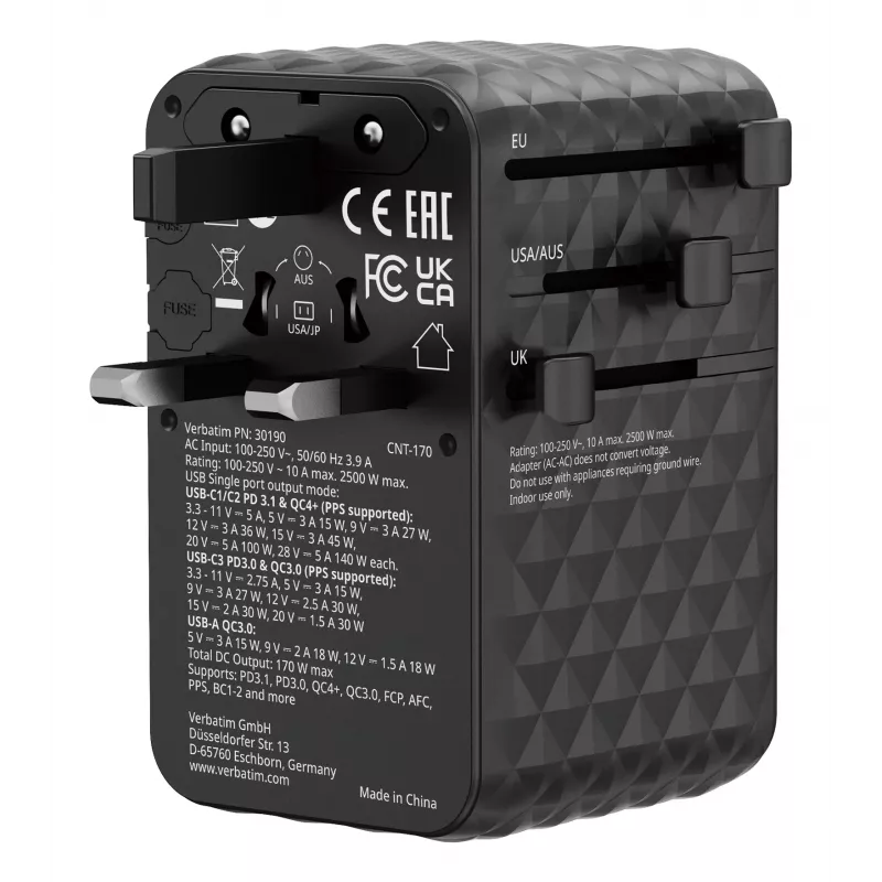 Verbatim Charge 'n' Travel 170W Universal Travel Adapter Juoda