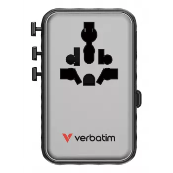 Verbatim Charge 'n' Travel 100W Universal Travel Adapter su ištraukiamu kabeliu, juodas