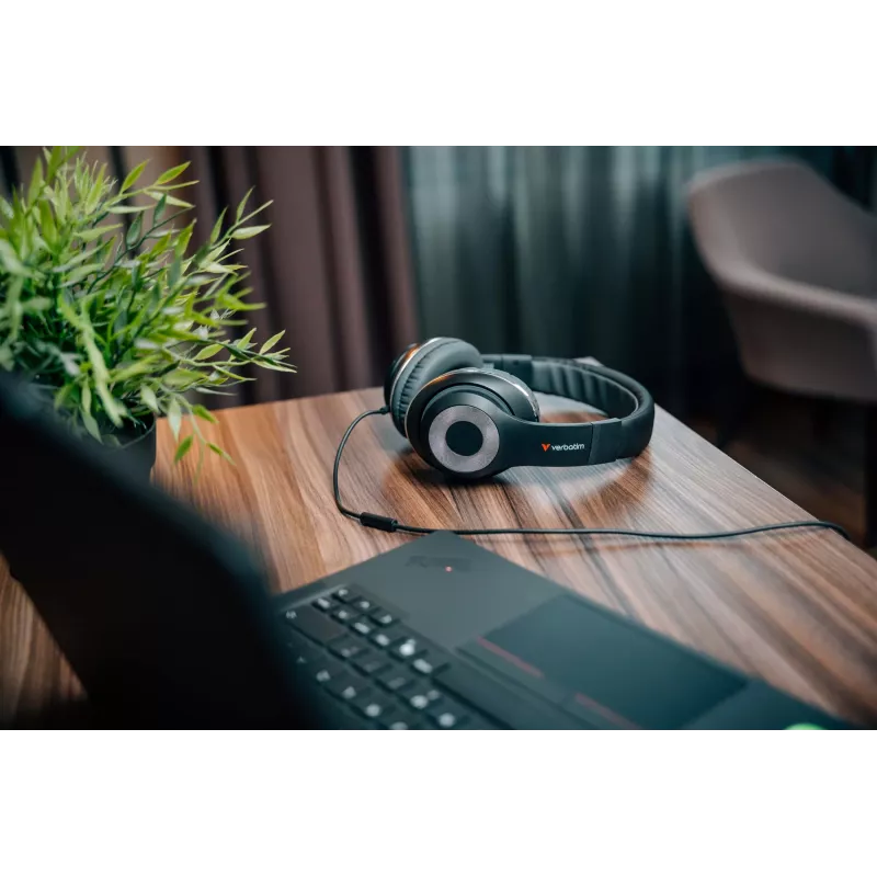 Verbatim TruSound USB-C ausinės, laidinės, muzikai / kasdienai, 20 - 20000 Hz, 200,9 g, ant galvos dedamos, juodos