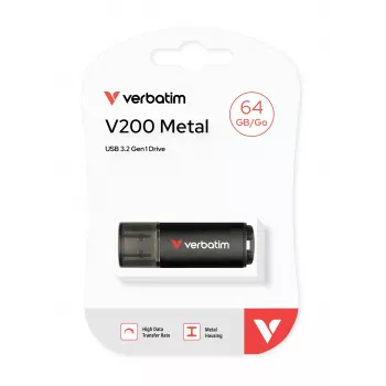 Verbatim V200 metalinis USB atmintukas 64GB, 64 GB, USB Type-A, 3.2 Gen 1 (3.1 Gen 1), 200 MB/s, Dangtelis, Juodas