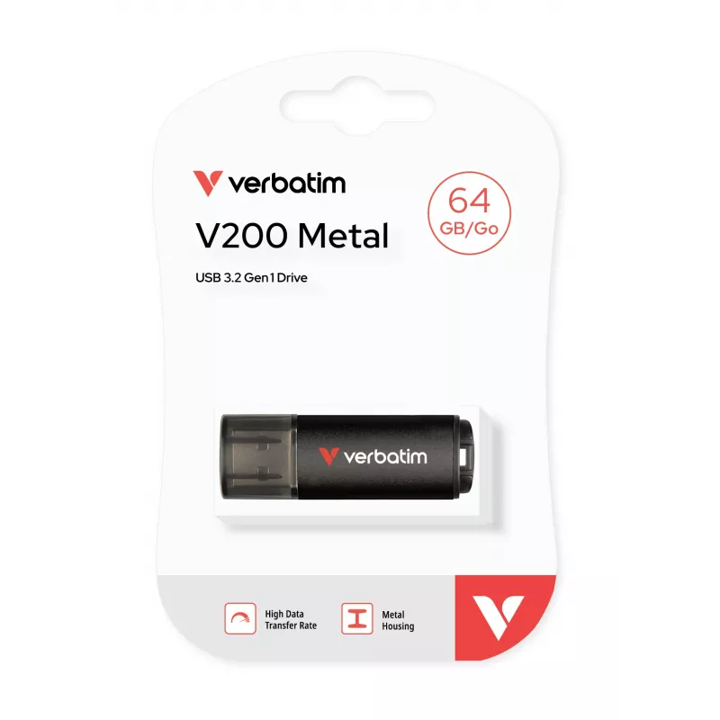 Verbatim V200 metalinis USB atmintukas 64GB, 64 GB, USB Type-A, 3.2 Gen 1 (3.1 Gen 1), 200 MB/s, Dangtelis, Juodas