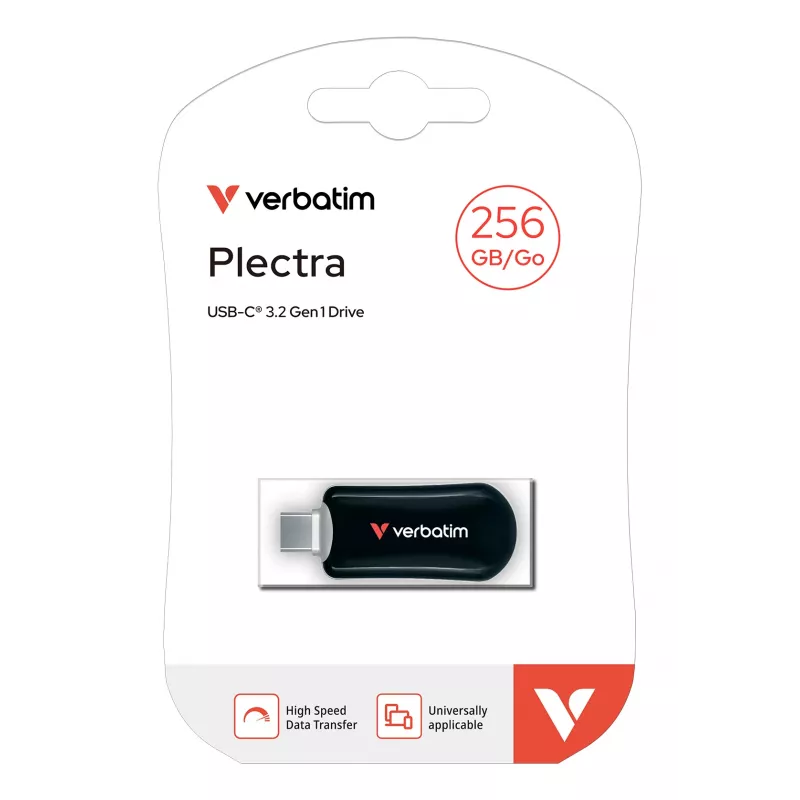 Verbatim Plectra USB-C atmintinė juoda 256GB, 256 GB, USB Type-C, 3.2 Gen 1 (3.1 Gen 1), 100 MB/s, be dangtelio, juoda