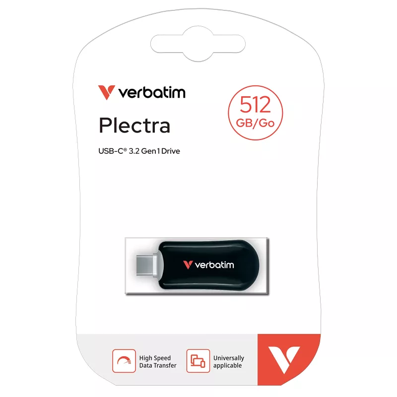 Verbatim Plectra USB-C atmintukas juodas 512GB, 512 GB, USB Type-C, 3.2 Gen 1 (3.1 Gen 1), 100 MB/s, Be dangtelio, Juoda