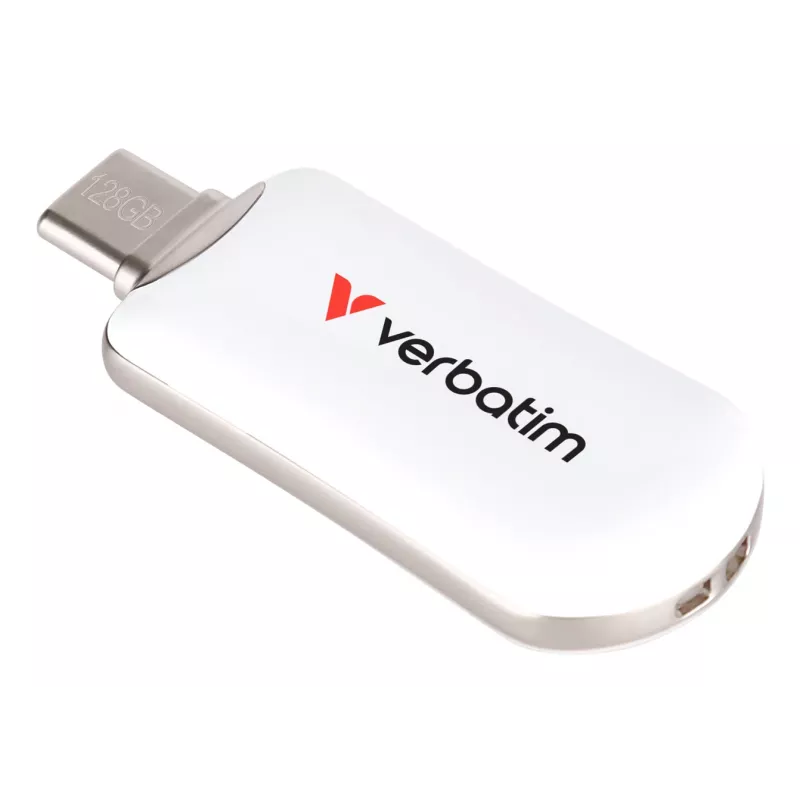 Verbatim Plectra USB-C Flash Drive White 128GB, 128 GB, USB Type-C, 3.2 Gen 1 (3.1 Gen 1), 100 MB/s, Capless, White