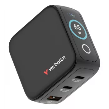 Verbatim Mini GaN įkroviklis 65 W su ekranu, skirtas naudoti patalpose, AC, 20 V, juodas