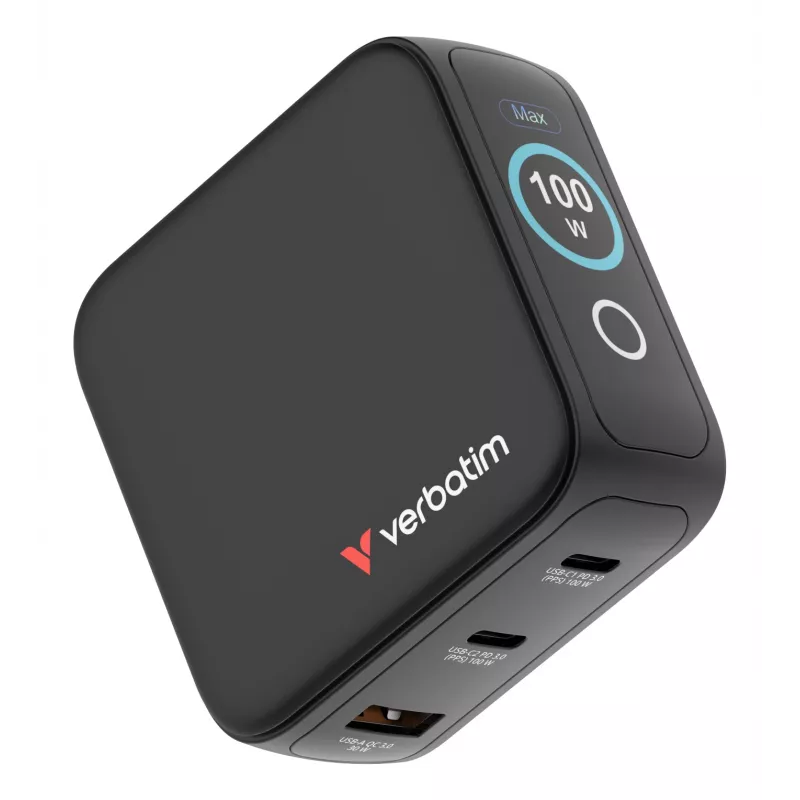 Verbatim Mini GaN Charger 100W su Display, Indoor, AC, 20 V, Juoda