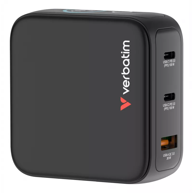 Verbatim Mini GaN Charger 100W su Display, Indoor, AC, 20 V, Juoda