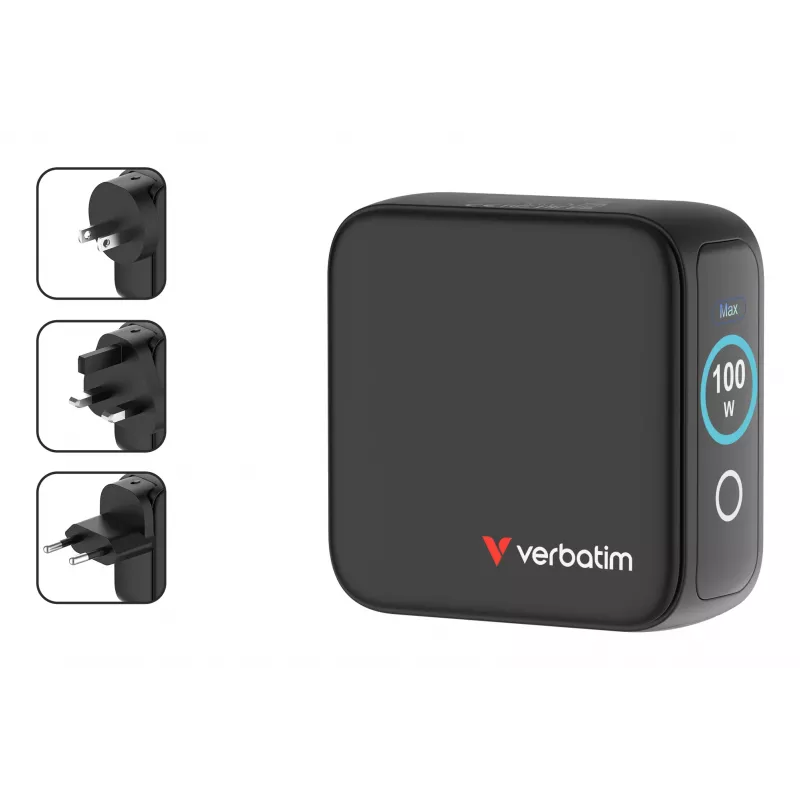 Verbatim Mini GaN Charger 100W su Display, Indoor, AC, 20 V, Juoda