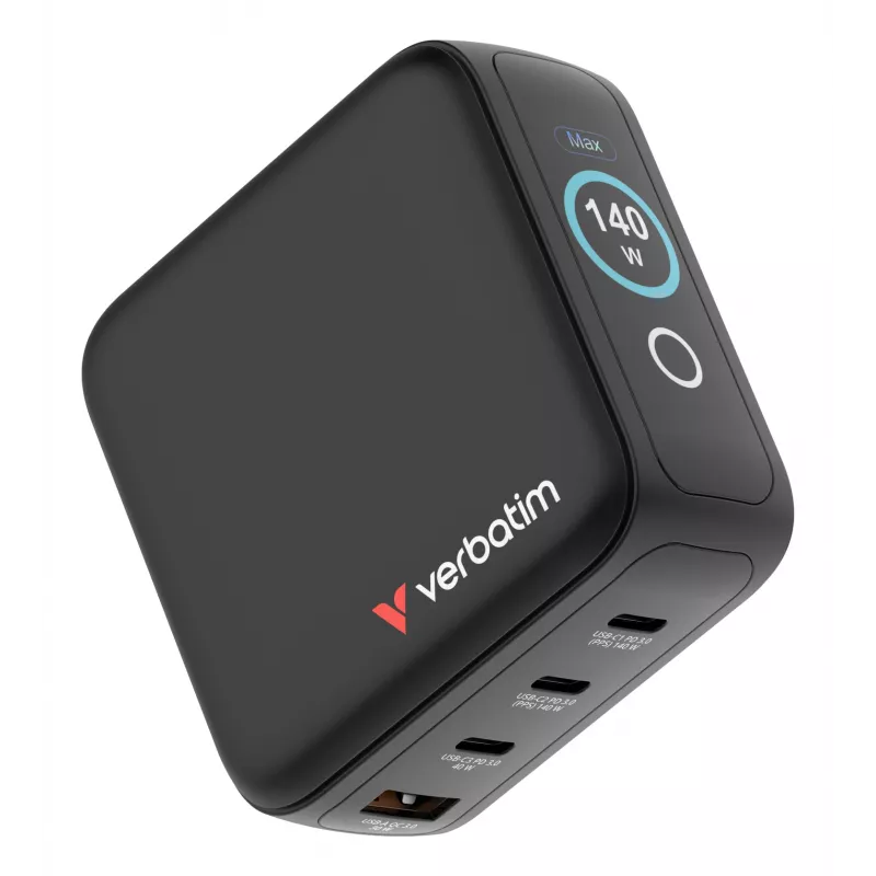 Verbatim Mini GaN Charger 140W su Display, Indoor, AC, 28 V, Juoda