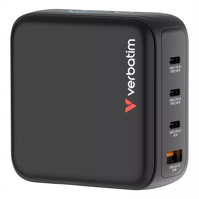 Verbatim Mini GaN Charger 140W su Display, Indoor, AC, 28 V, Juoda