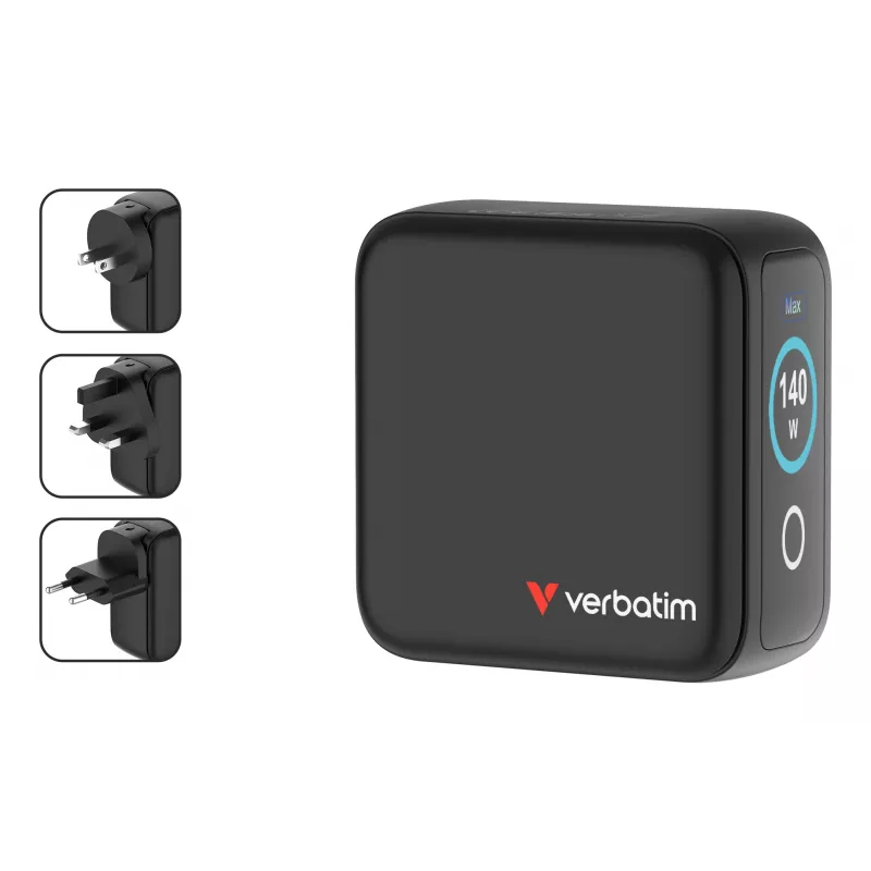Verbatim Mini GaN Charger 140W su Display, Indoor, AC, 28 V, Juoda
