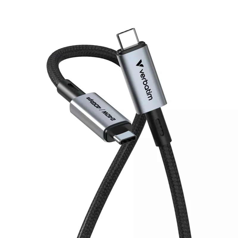 Verbatim Sync & Charge USB C į USB C 240W 40 Gbps 120 cm, 1,2 m, USB C, USB C, USB4 Gen 2x2, 40 Gbit/s, Juoda