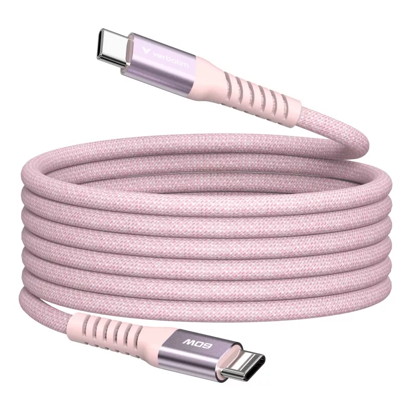 Verbatim Sync & Charge Magnetic kabelis - 60W USB-C į USB-C 120 cm rožinis