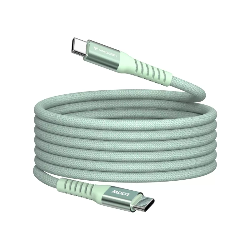 Verbatim Sync & Charge magnetinis laidas – 100 W USB-C į USB-C 120 cm žalias