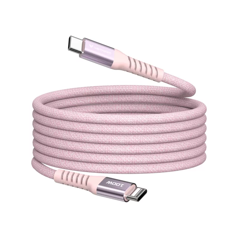 Verbatim Sync & Charge magnetinis laidas - 100 W USB-C į USB-C 120 cm rožinis