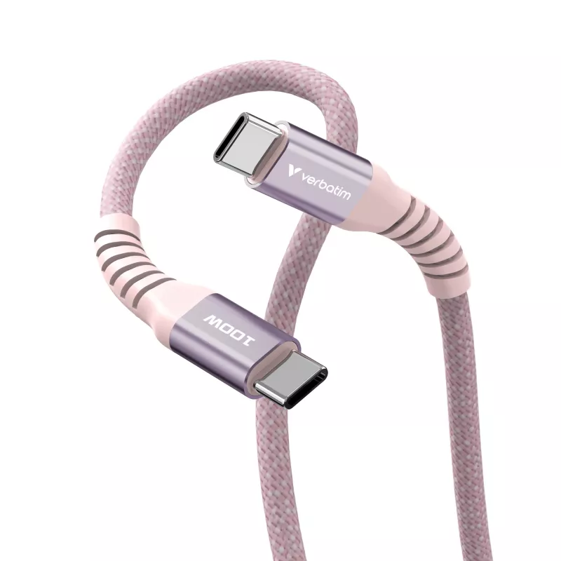 Verbatim Sync & Charge magnetinis laidas - 100 W USB-C į USB-C 120 cm rožinis