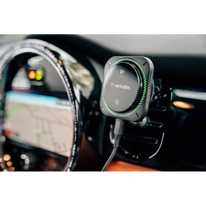 Verbatim Charge 'n' Drive Qi2 Magnetinis Belaidis Automobilinis Įkroviklis RGB