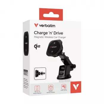 Verbatim Charge 'n' Drive Qi2 magnetinis belaidis automobilinis kroviklis, automobilinis, USB, belaidis įkrovimas, 1 m, juodas