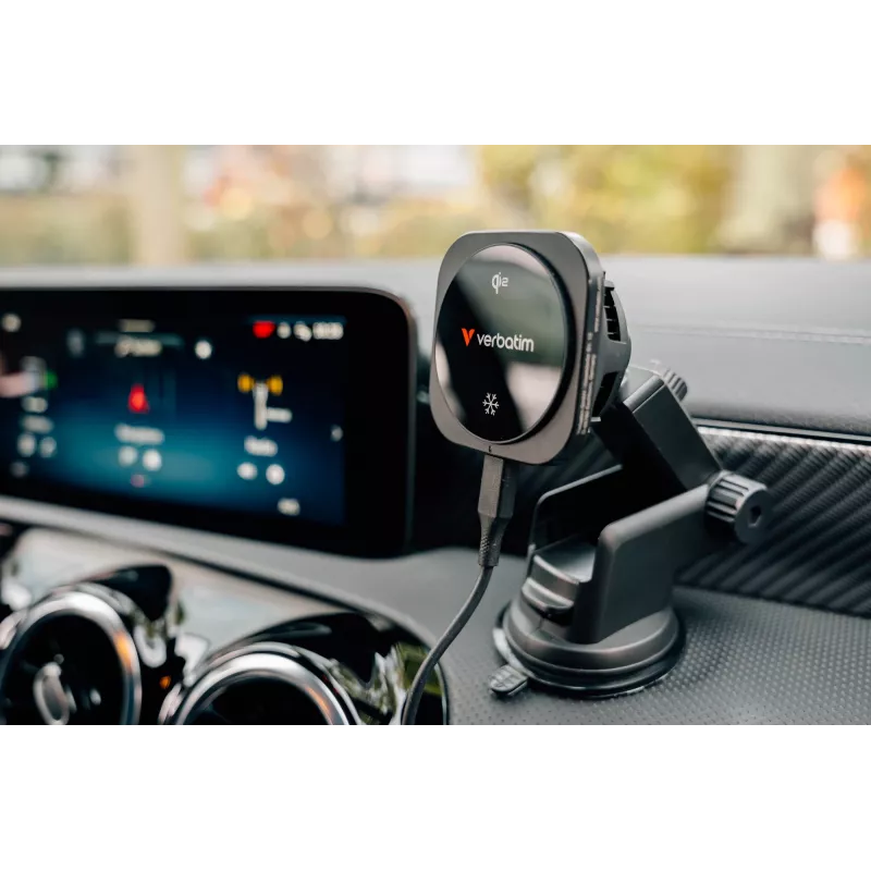 Verbatim Charge 'n' Drive Qi2 magnetinis belaidis automobilinis kroviklis, automobilinis, USB, belaidis įkrovimas, 1 m, juodas