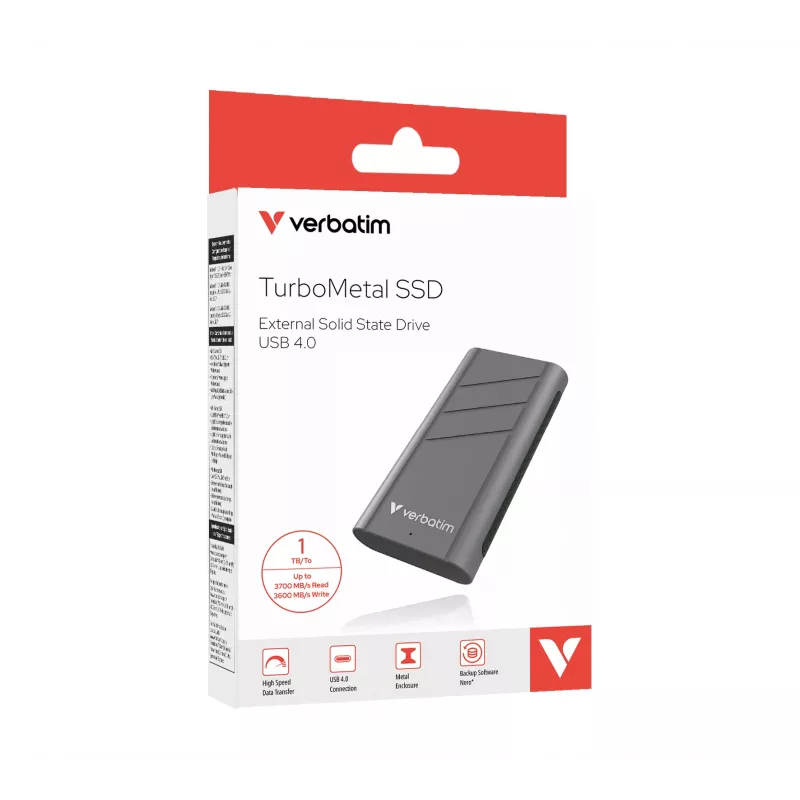 Verbatim TurboMetal SSD USB4 1TB USB Type-C USB4 Gen 2x2 Sidabrinis