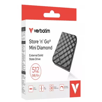 Verbatim Store 'n' Go Mini Diamond USB-C 512GB Juoda, 512 GB, M.2, USB Type-C, 3.2 Gen 2 (3.1 Gen 2), 1000 MB/s, Juoda