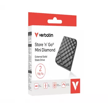 Verbatim Store 'n' Go Mini Diamond USB-C 2 TB juodas, 2 TB, USB Type-C, 3.2 Gen 2 (3.1 Gen 2), 1000 MB/s, juodas