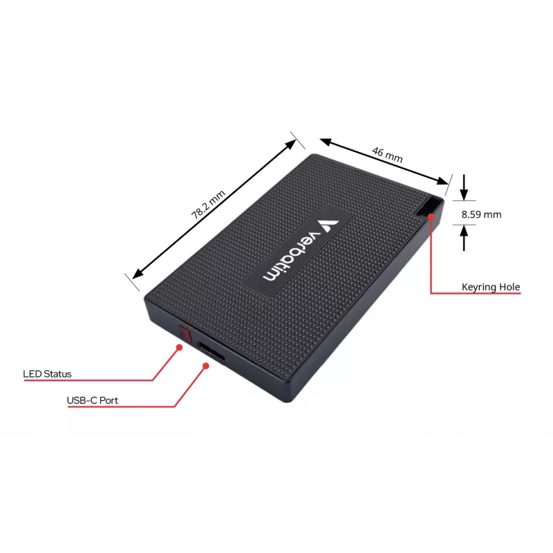 Verbatim Metal Mini SSD USB-C 3.Gen 2 512 GB, 512 GB, USB Type-C, USB 3.2 Gen 2x2, 2000 MB/s, 10 Gbit/s, Pilka