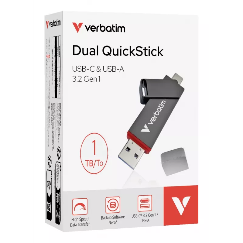 „Verbatim Dual QuickStick“ USB atmintinė 1 TB USB A tipo / USB C tipo 3.2 Gen 1 (3.1 Gen 1) Pilka