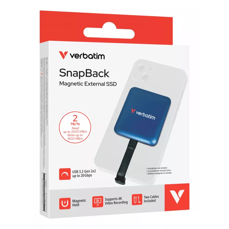 Verbatim SnapBack SSD 2TB mėlynas metalinis, 2 TB, USB Type-C, USB 3.2 Gen 2x2, 2000 MB/s, 20 Gbit/s, mėlynas