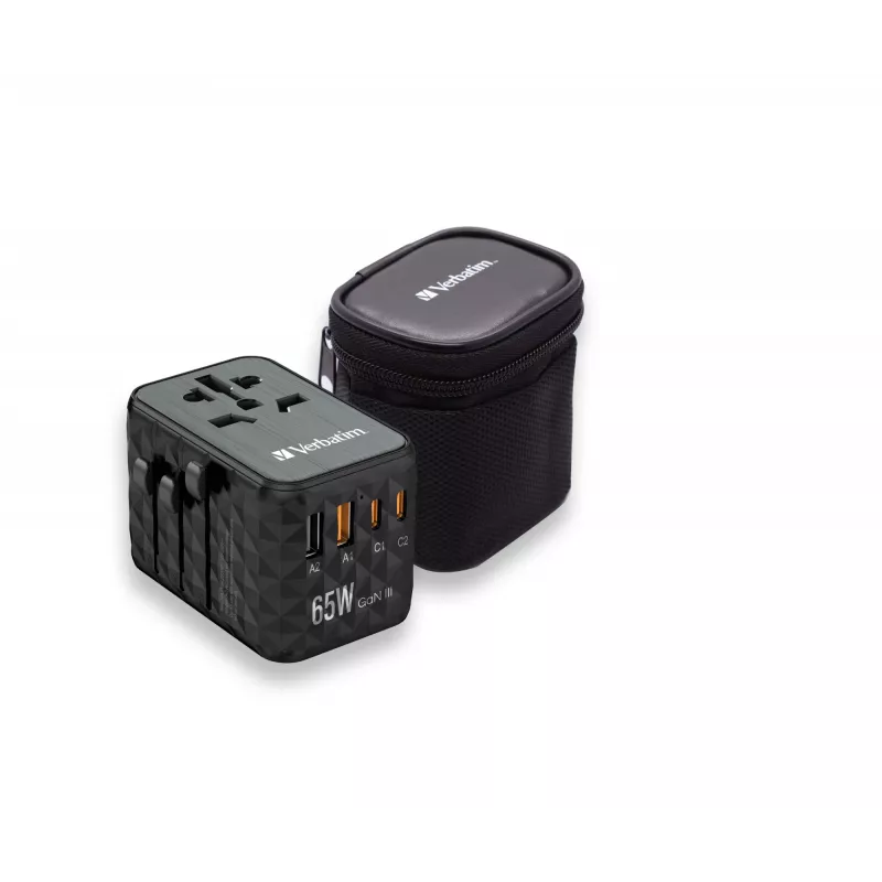 Verbatim UTA-05 65W GaN III Universalaus kelionių adapteris su 2 x USB-C PD & QC 4+ ir 2 x USB-A prievadais