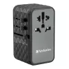 Verbatim UTA-06 100W GaN III universalus kelionių adapteris su 2 x USB-C PD ir QC 4+ bei 2 x USB-A QC 3.0 prievadais