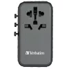 Verbatim UTA-06 100W GaN III universalus kelionių adapteris su 2 x USB-C PD ir QC 4+ bei 2 x USB-A QC 3.0 prievadais