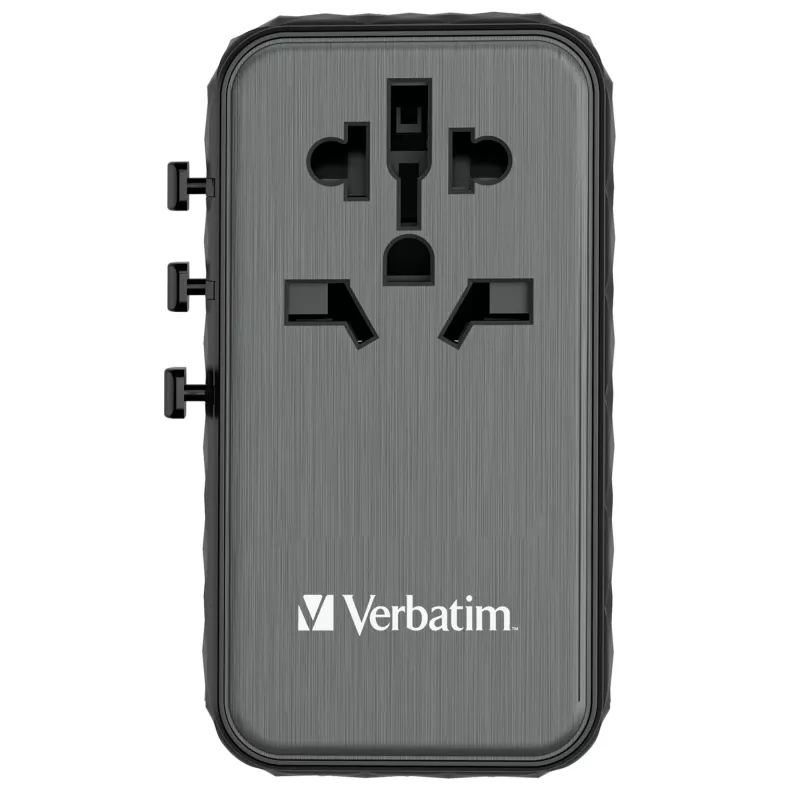 Verbatim UTA-06 100W GaN III universalus kelionių adapteris su 2 x USB-C PD ir QC 4+ bei 2 x USB-A QC 3.0 prievadais