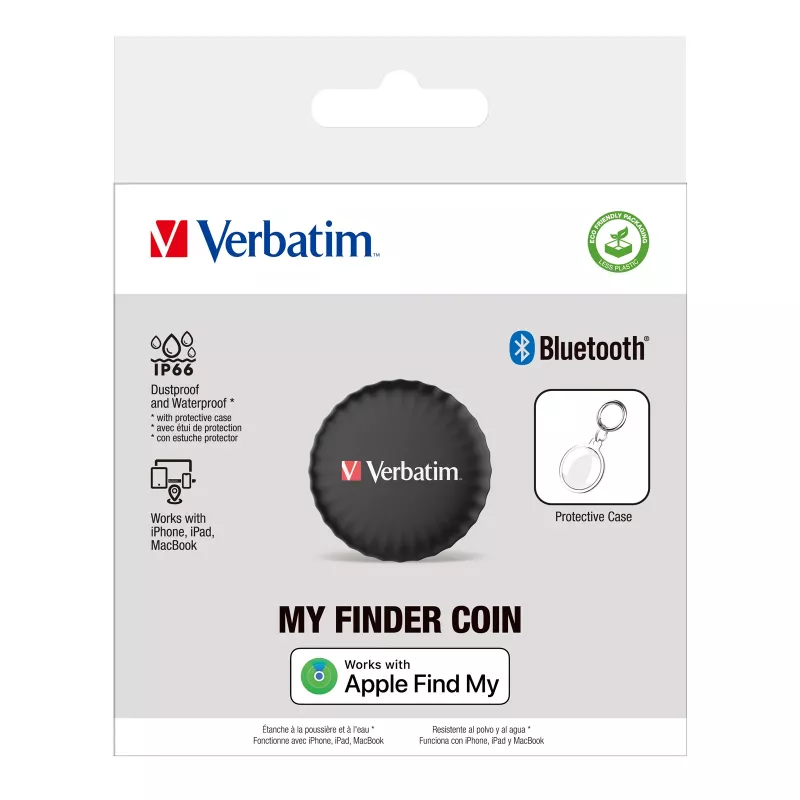 Verbatim My Finder Coin, asmeninis, radėjas, juodas, atsparus dulkėms, atsparus vandeniui, IP66, CR2032