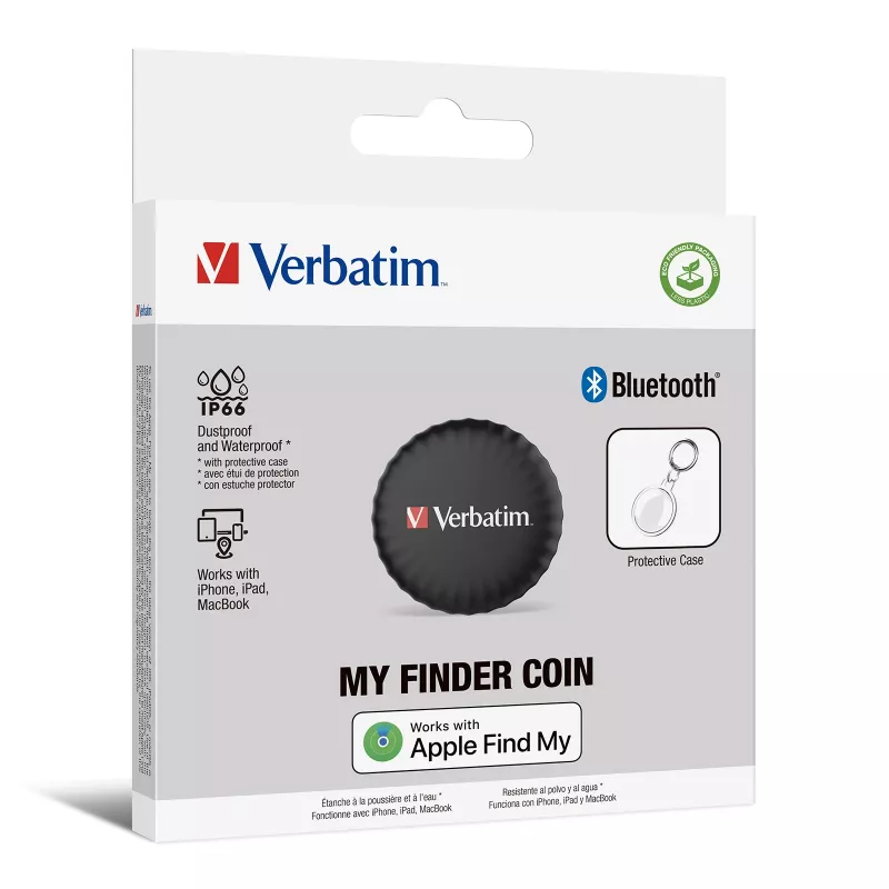 Verbatim My Finder Coin, asmeninis, radėjas, juodas, atsparus dulkėms, atsparus vandeniui, IP66, CR2032