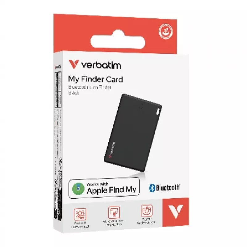 Verbatim My Finder Card Bluetooth daiktų ieškiklis 1 vnt. Juoda, Asmeninis, Ieškiklis, Juoda, Atsparus dulkėms, Atsparus vandeniui, IP66, 1440 val.
