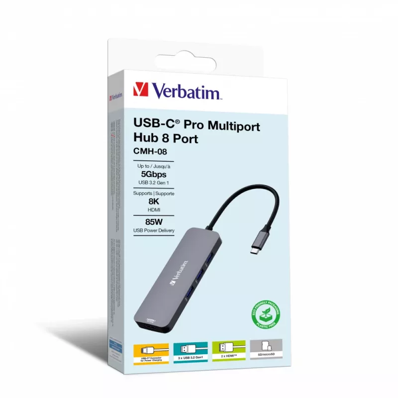 Verbatim CMH-08 USB Type-C 5000 Mbit/s Sidabrinis