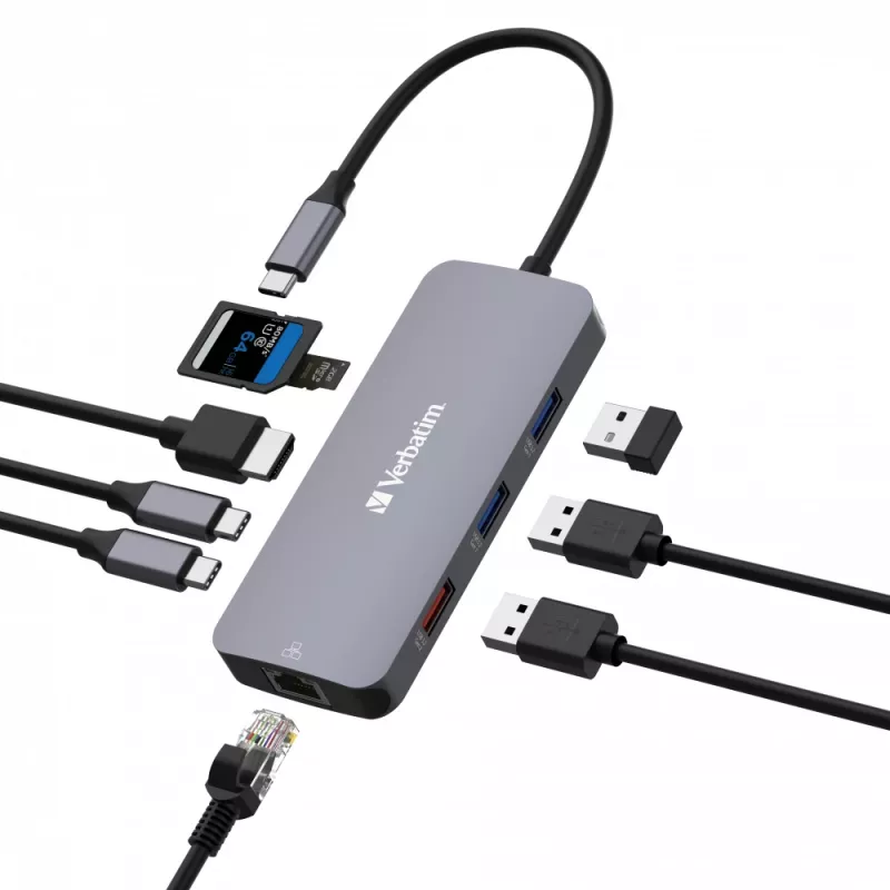 Verbatim CMH-09 USB Type-C 10000 Mbit/s Sidabrinis