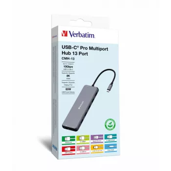 Verbatim CMH-13 USB Type-C šakotuvas 10000 Mbit/s sidabrinis