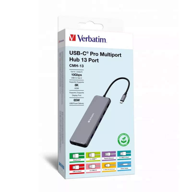 Verbatim CMH-13 USB Type-C šakotuvas 10000 Mbit/s sidabrinis