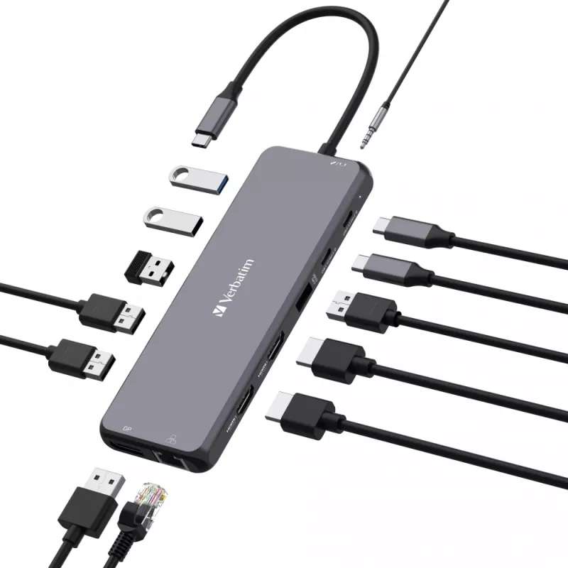 Verbatim CMH-13 USB Type-C šakotuvas 10000 Mbit/s sidabrinis