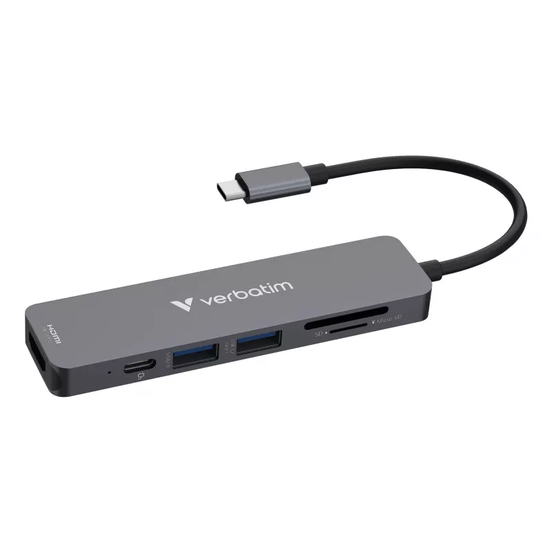 Verbatim USB-C Essentials Multiport Hub 6 prievadų: HDMI, USB-C PD, USB-A 3.2 Gen 1, USB-A, SD ir microSD