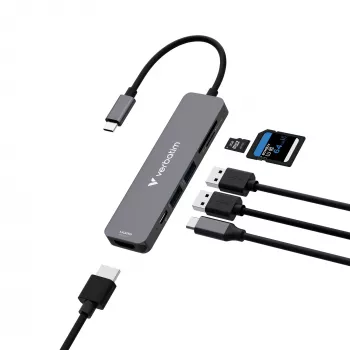 Verbatim USB-C Essentials Multiport Hub 6 prievadų: HDMI, USB-C PD, USB-A 3.2 Gen 1, USB-A, SD ir microSD