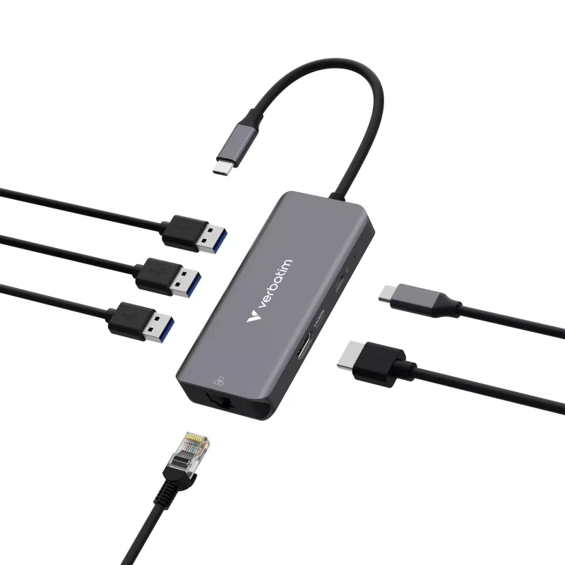 Verbatim USB-C Essentials Multiport Hub 6 prievadų: RJ45, HDMI, USB-C PD, 3 x USB-A 3.2 Gen 1