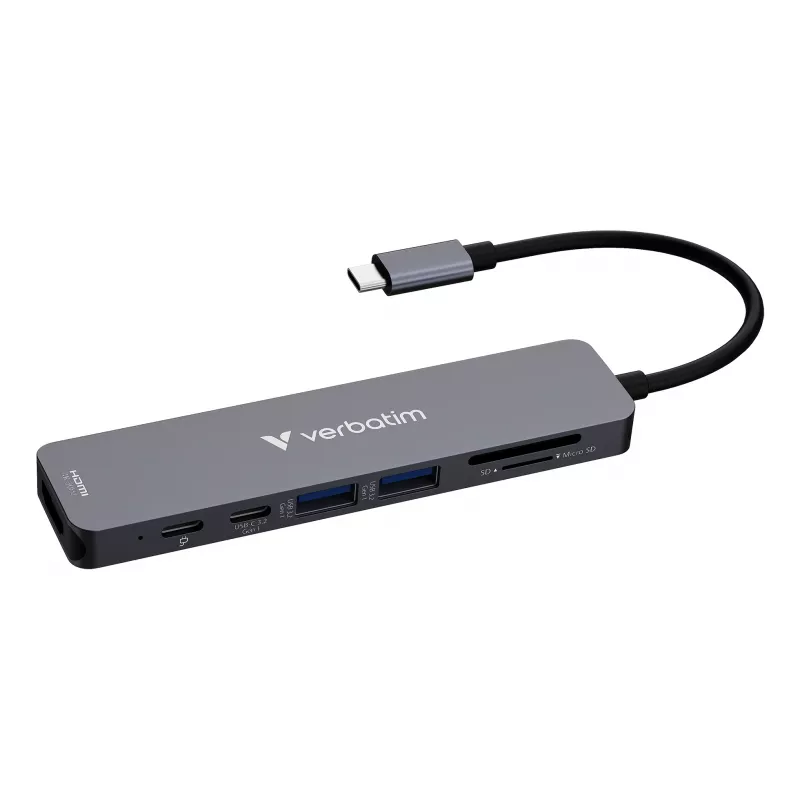 Verbatim USB-C Essentials universali jungčių stotelė su 7 prievadais: HDMI, USB-C, USB-C 3.2 Gen 1, 2 x USB-A 3.2 Gen 1, SD ir microSD