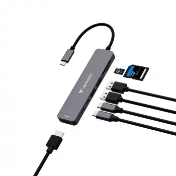 Verbatim USB-C Essentials universali jungčių stotelė su 7 prievadais: HDMI, USB-C, USB-C 3.2 Gen 1, 2 x USB-A 3.2 Gen 1, SD ir microSD