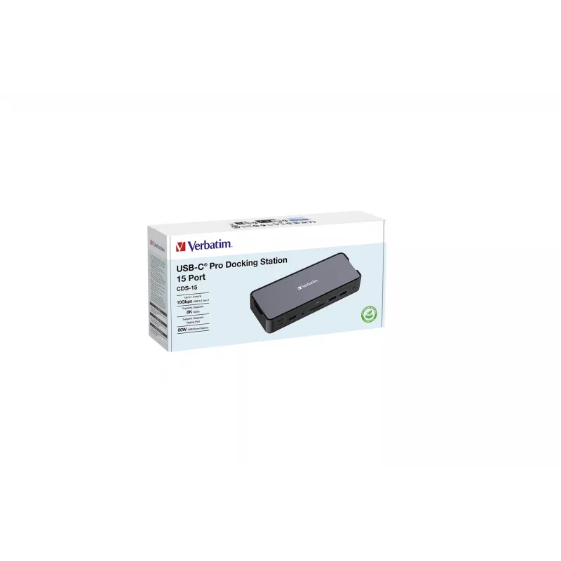 Verbatim CDS-15 laidinė USB 3.2 Gen 1 (3.1 Gen 1) Type-C dokinė stotelė, juoda, pilka