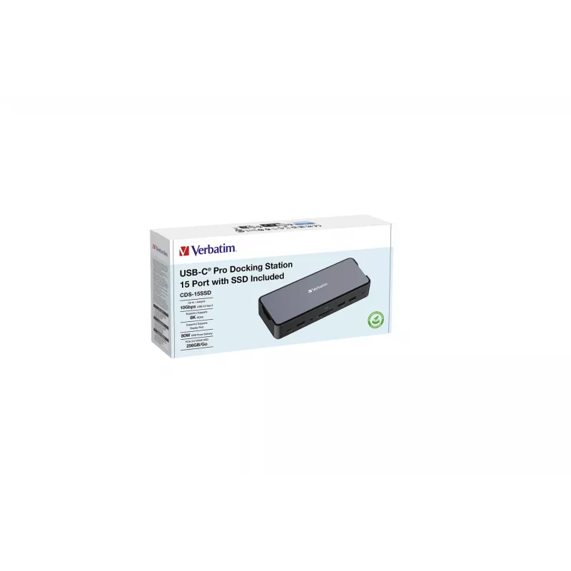 Verbatim CDS-15SSD laidinė USB 3.2 Gen 1 (3.1 Gen 1) Type-C dokstotis, juoda, pilka